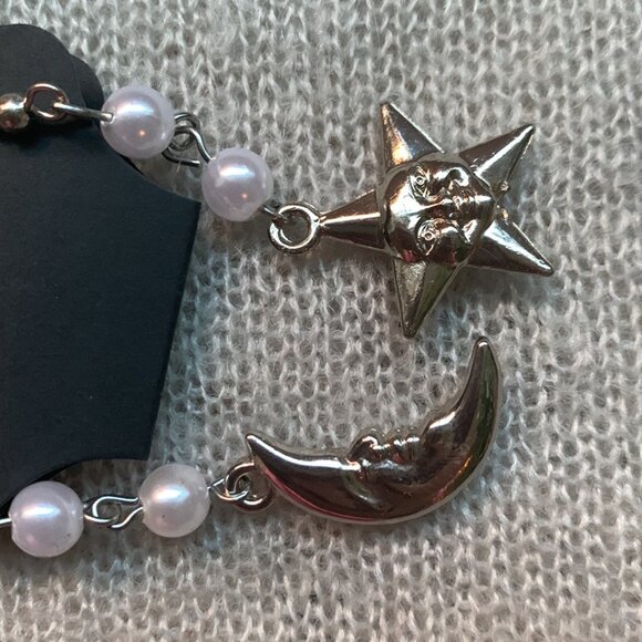 Earrings - Silver and white pearls Moon Star - Picture 4 of 5